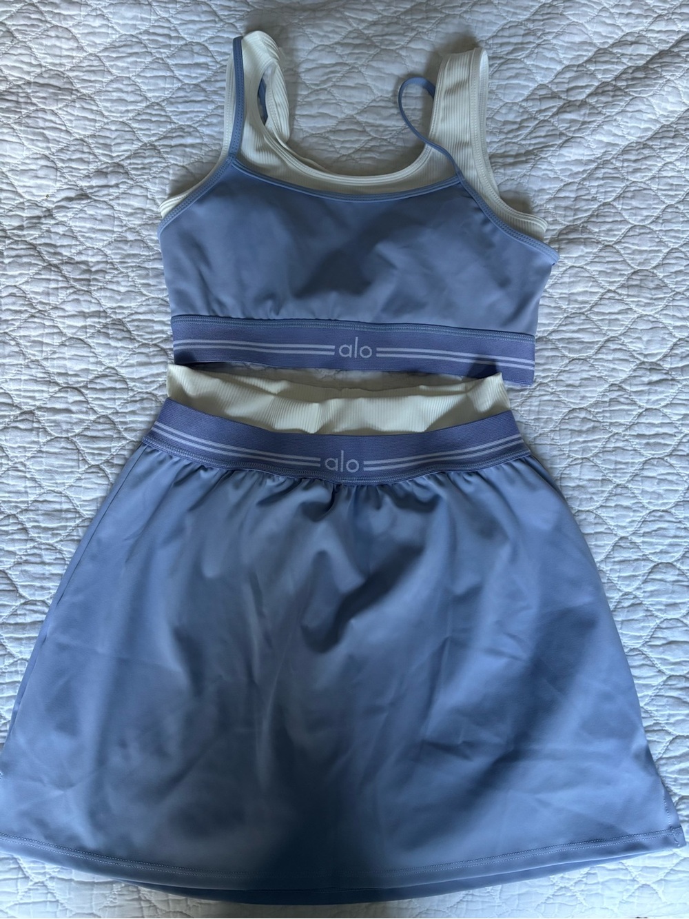 ALO Yoga Light Blue Bra & Skort Set